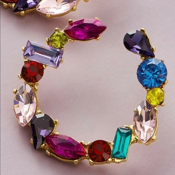 Cuffed‎ Hoop Gemstone Colorful Statement Earrings - Picture 3 of 3